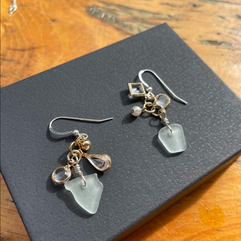 Maine seaglass earrings -mixed gold plated and silver!